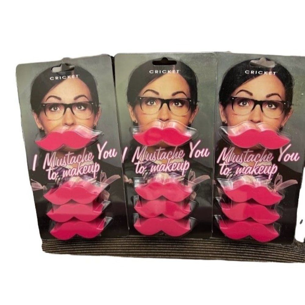 3 Packages Cricket "I Mustache You to Makeup" Mustache Shape MakeUp Sponges NEW